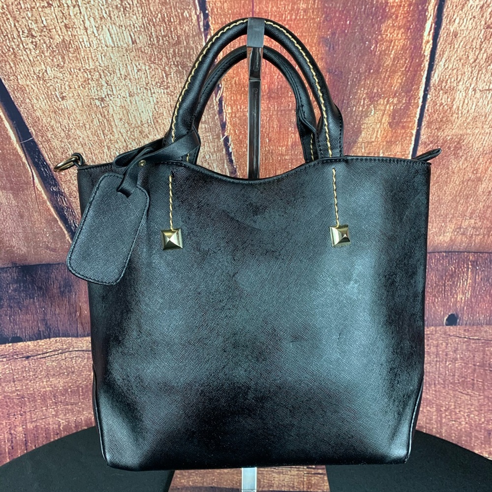 HYNES EAGLE Stylish Black Tote Purse w/Luggage Tag